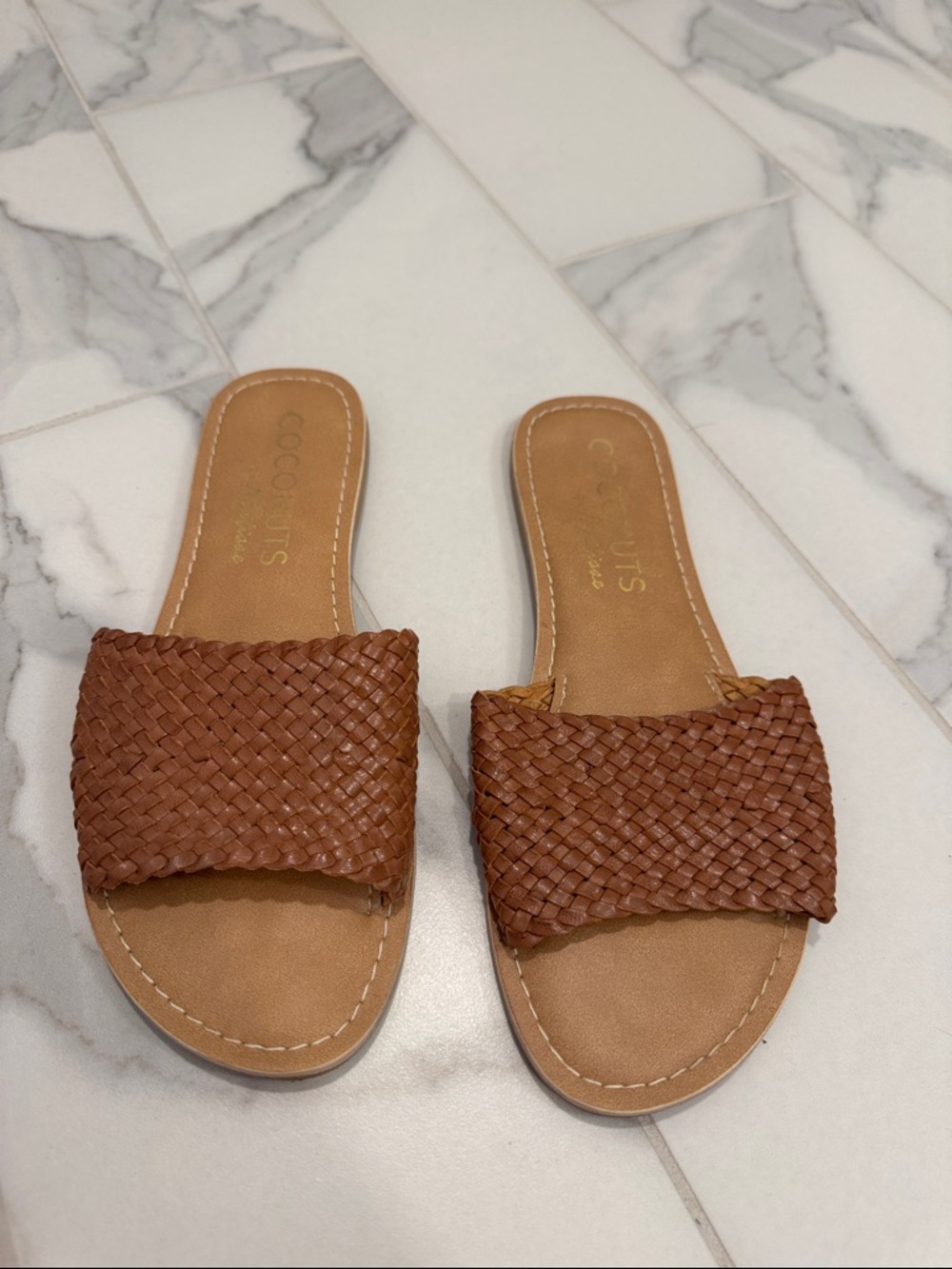 Woven Slide Sandals in Brown